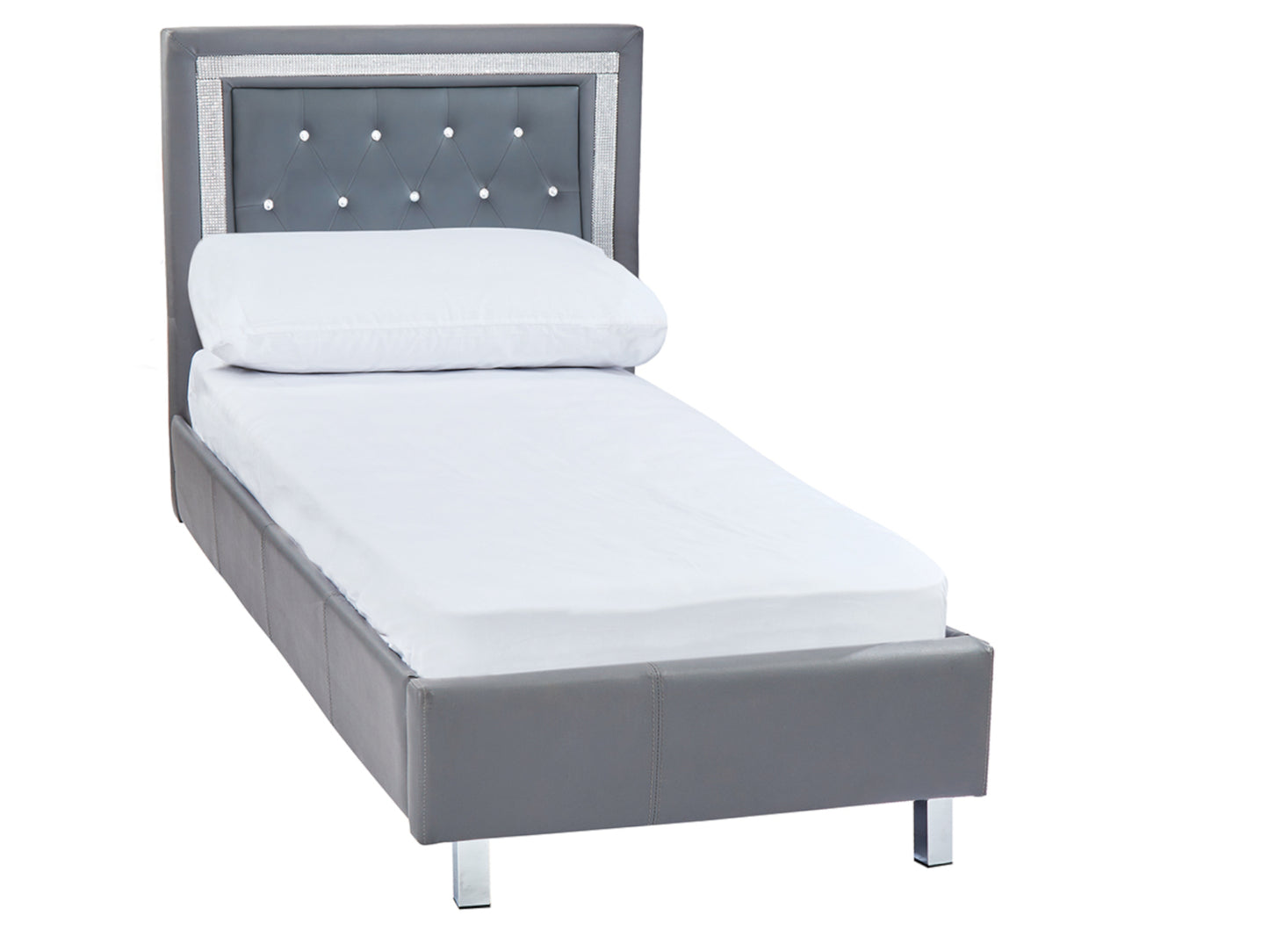 Crystalle Bed Frame in Grey Faux Leather