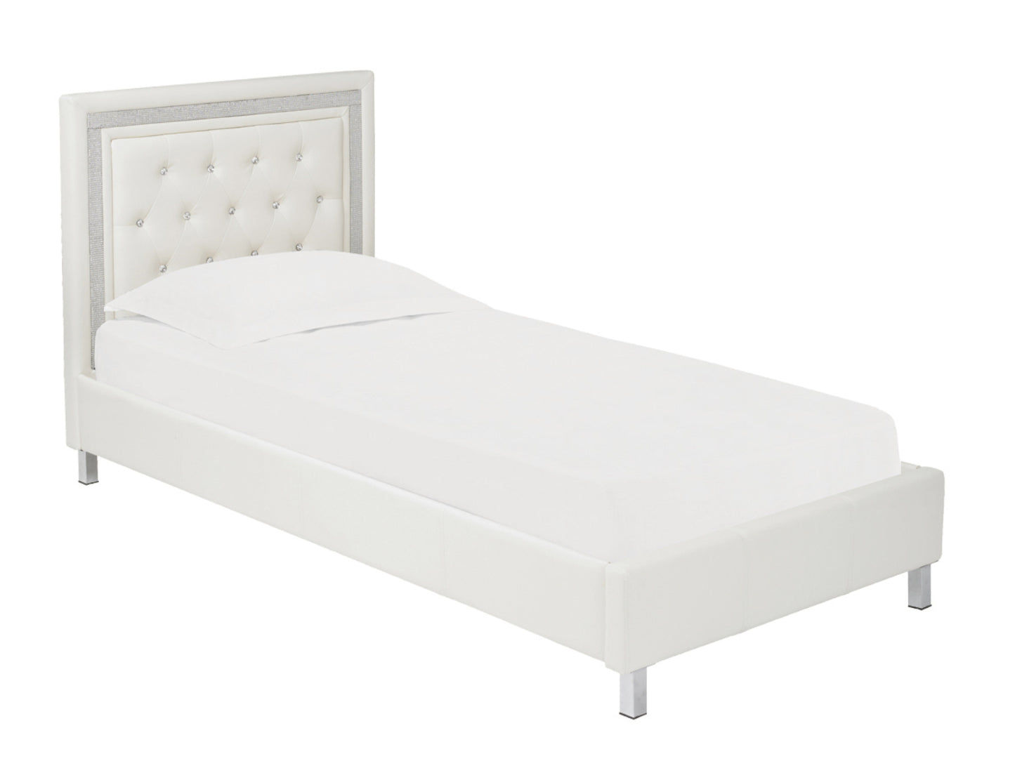 Crystalle Bed Frame in White Faux Leather