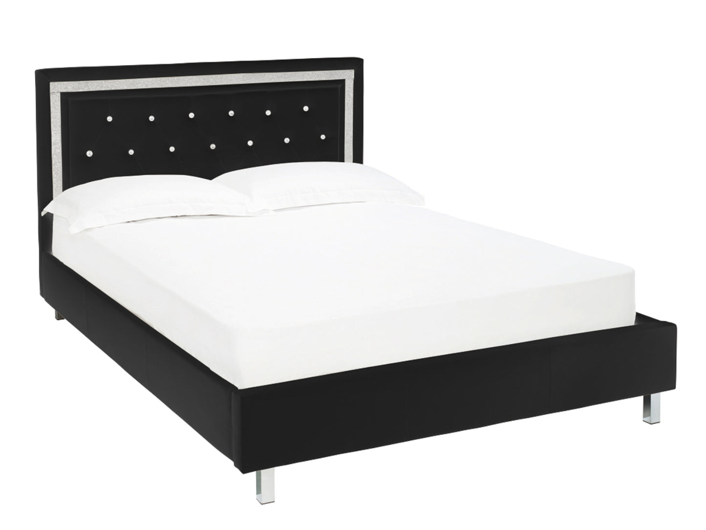 Crystalle Bed Frame in Black Faux Leather