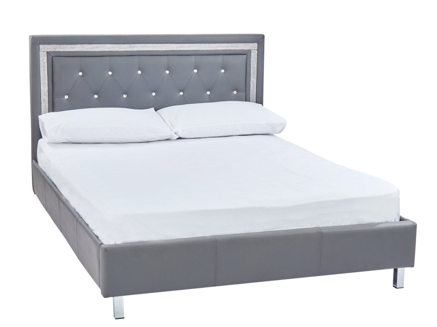 Crystalle Bed Frame in Grey Faux Leather