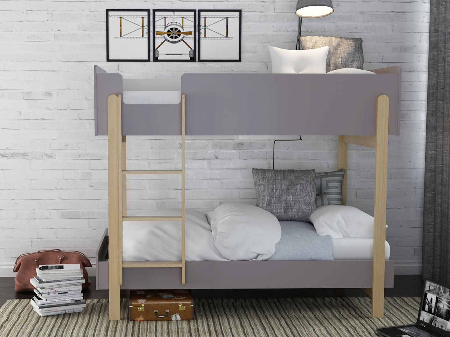 Hero Bunk Bed in Grey and Oak