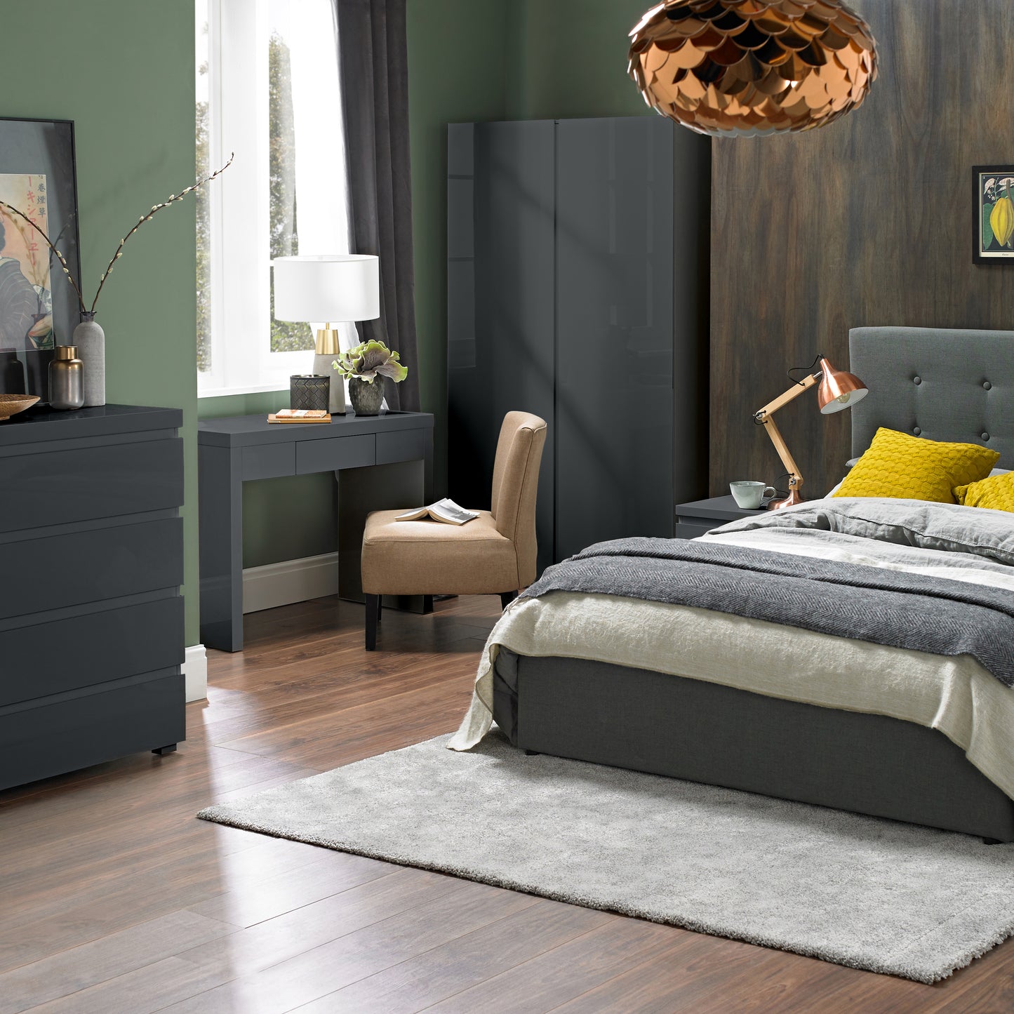 Puro Bedroom Furniture in Charcoal Gloss