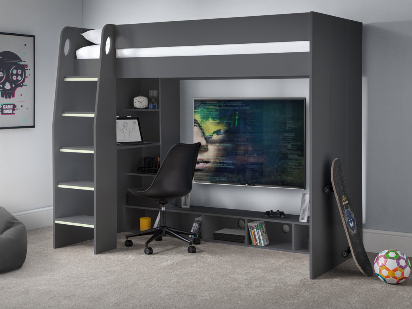Nebula Gaming Bed with Desk in Anthracite