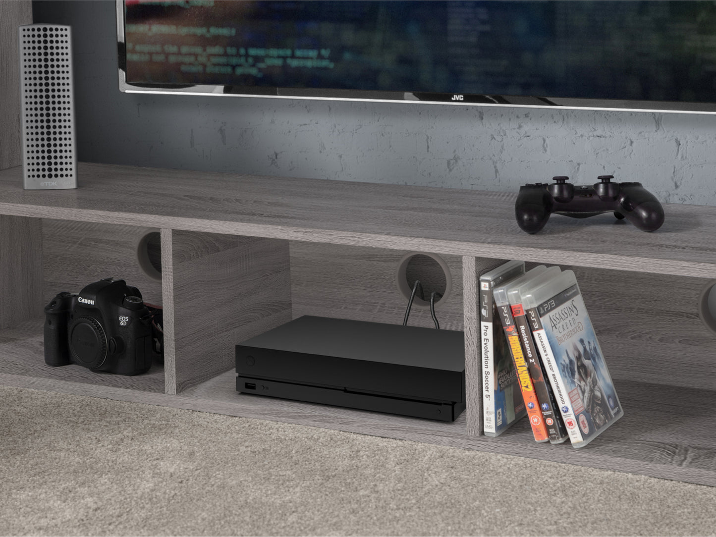Nebula Gaming Bed with Desk in Grey Oak