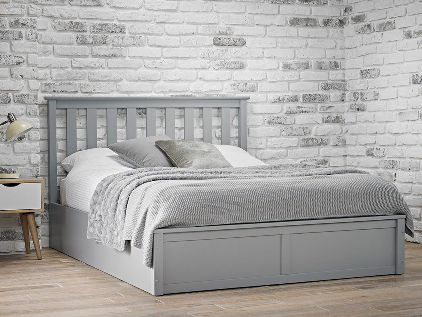 Oxford Wooden Ottoman Storage Bed in Grey