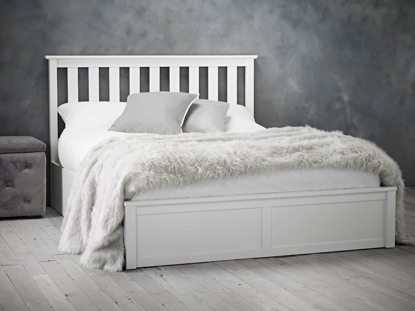 Oxford Wooden Ottoman Storage Bed in White