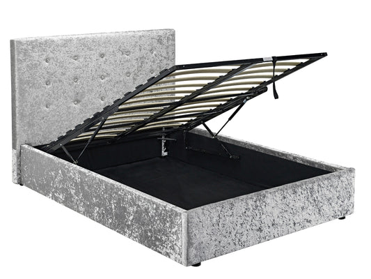 Rimini Ottoman Storage Bed Frame in Crushed Silver