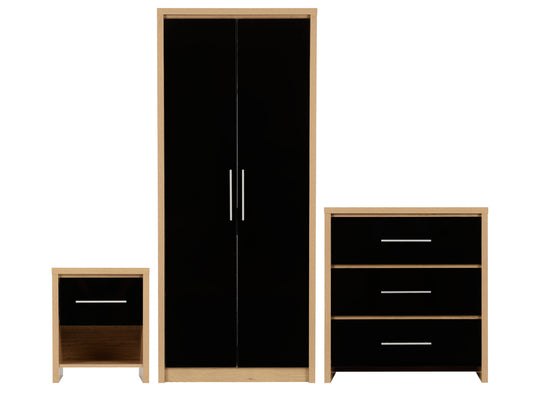 Seville Bedroom Furniture Black Gloss and Oak Effect