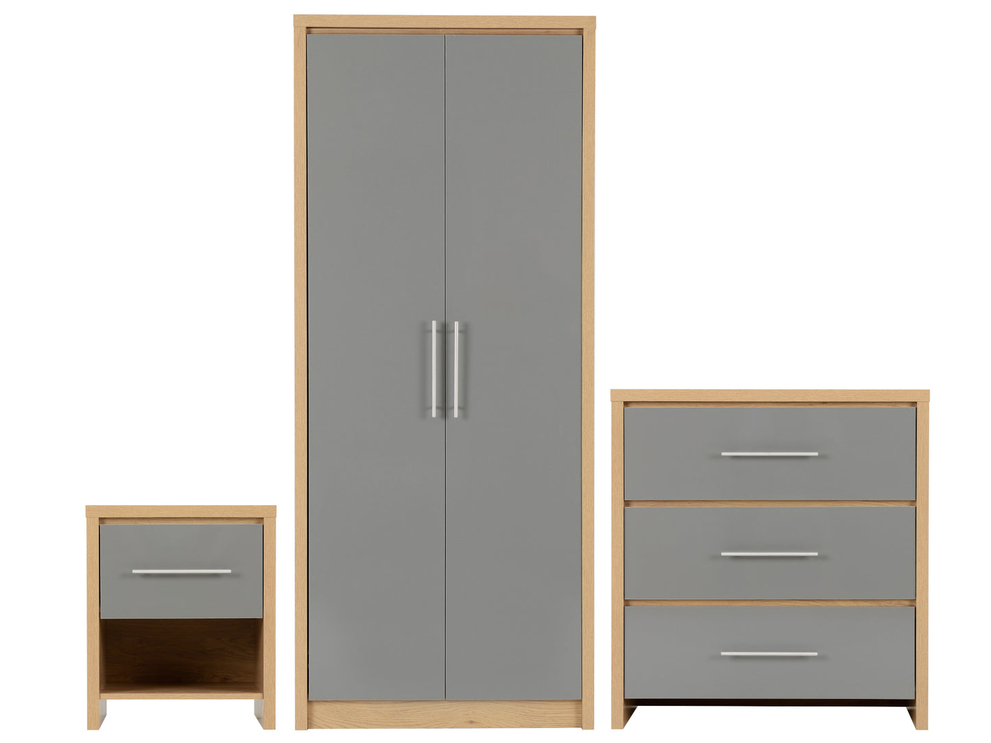 Seville Bedroom Furniture Grey Gloss and Oak Effect