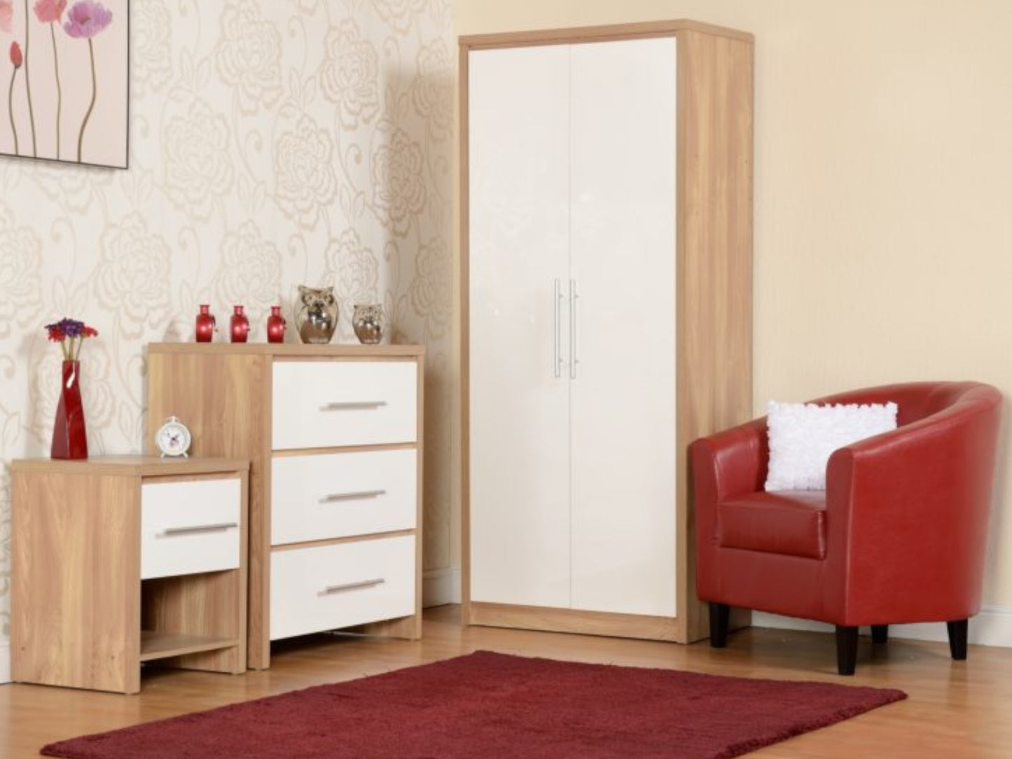 Seville Bedroom Furniture White Gloss and Oak Effect