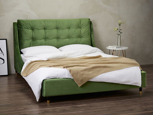 Sloane Bed Frame in Soft Plush Green Velvet