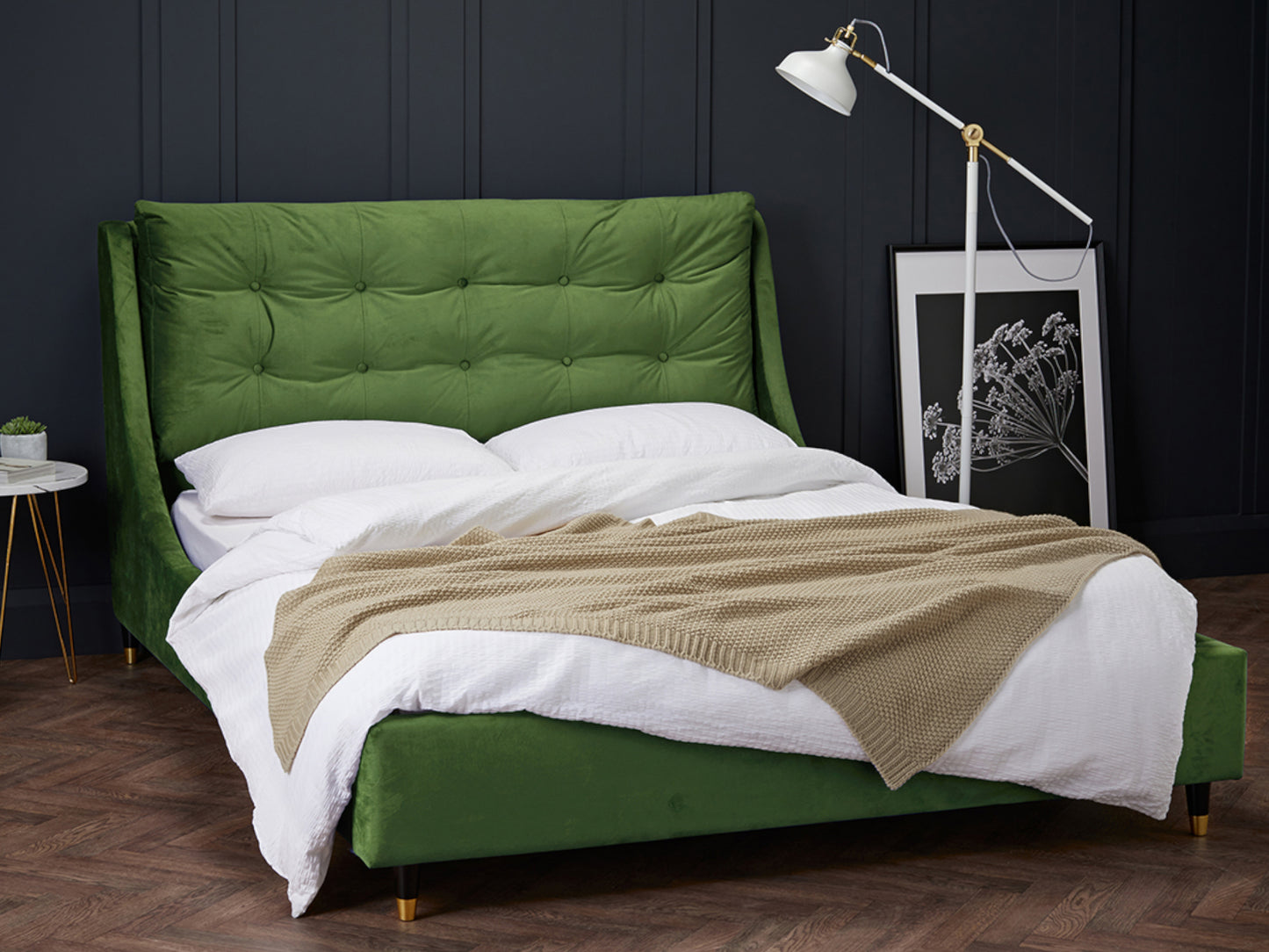 Sloane Bed Frame in Soft Plush Green Velvet