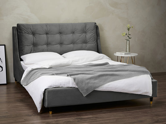 Sloane Bed Frame in Soft Plush Grey Velvet