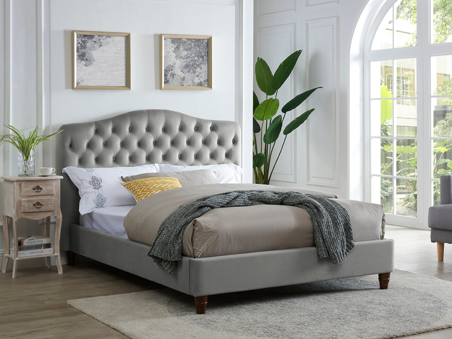 Sorrento Bed Frame in Silver Velvet