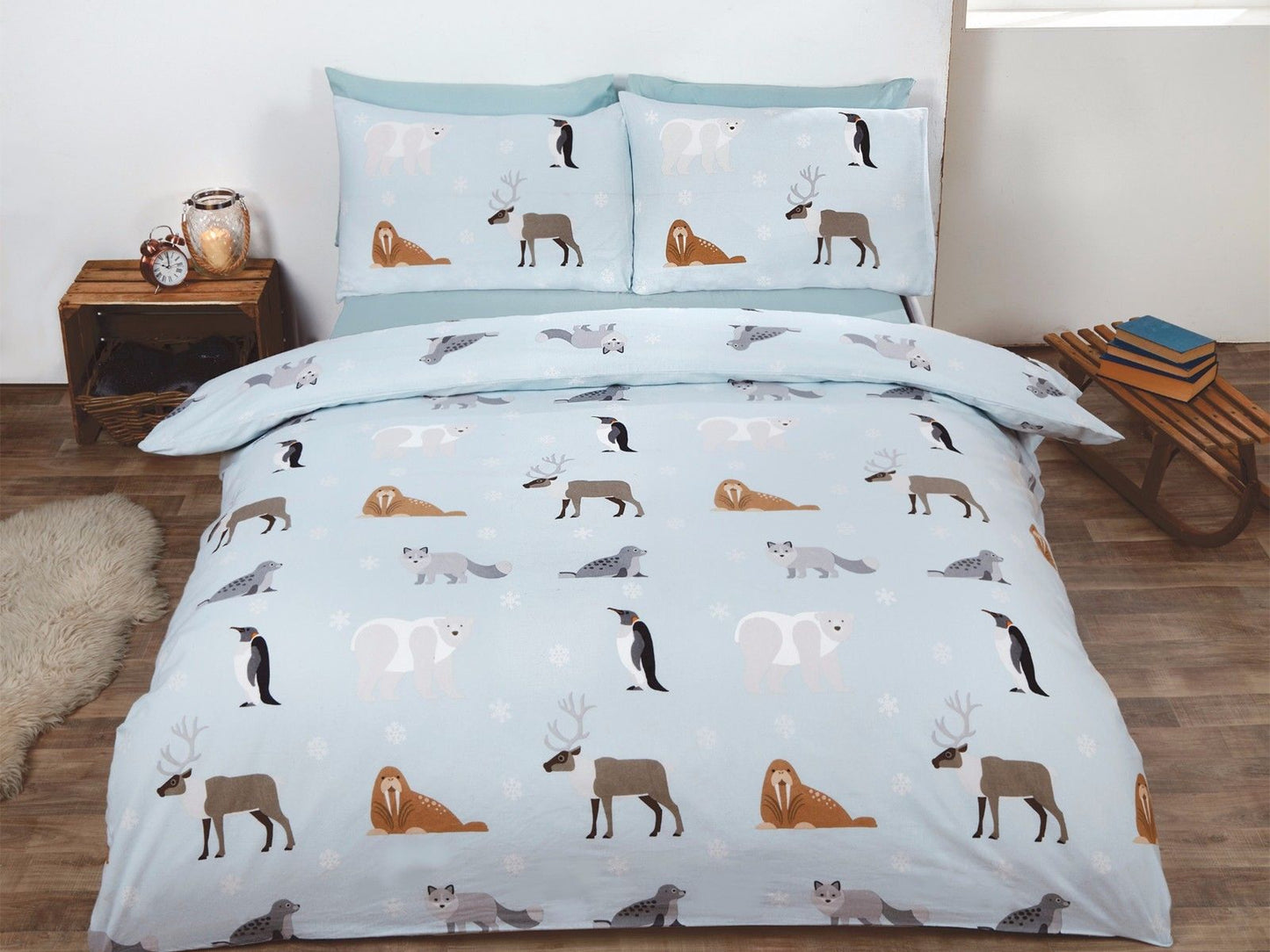 Winter Animals Brushed Cotton Christmas Bedding Set Blue