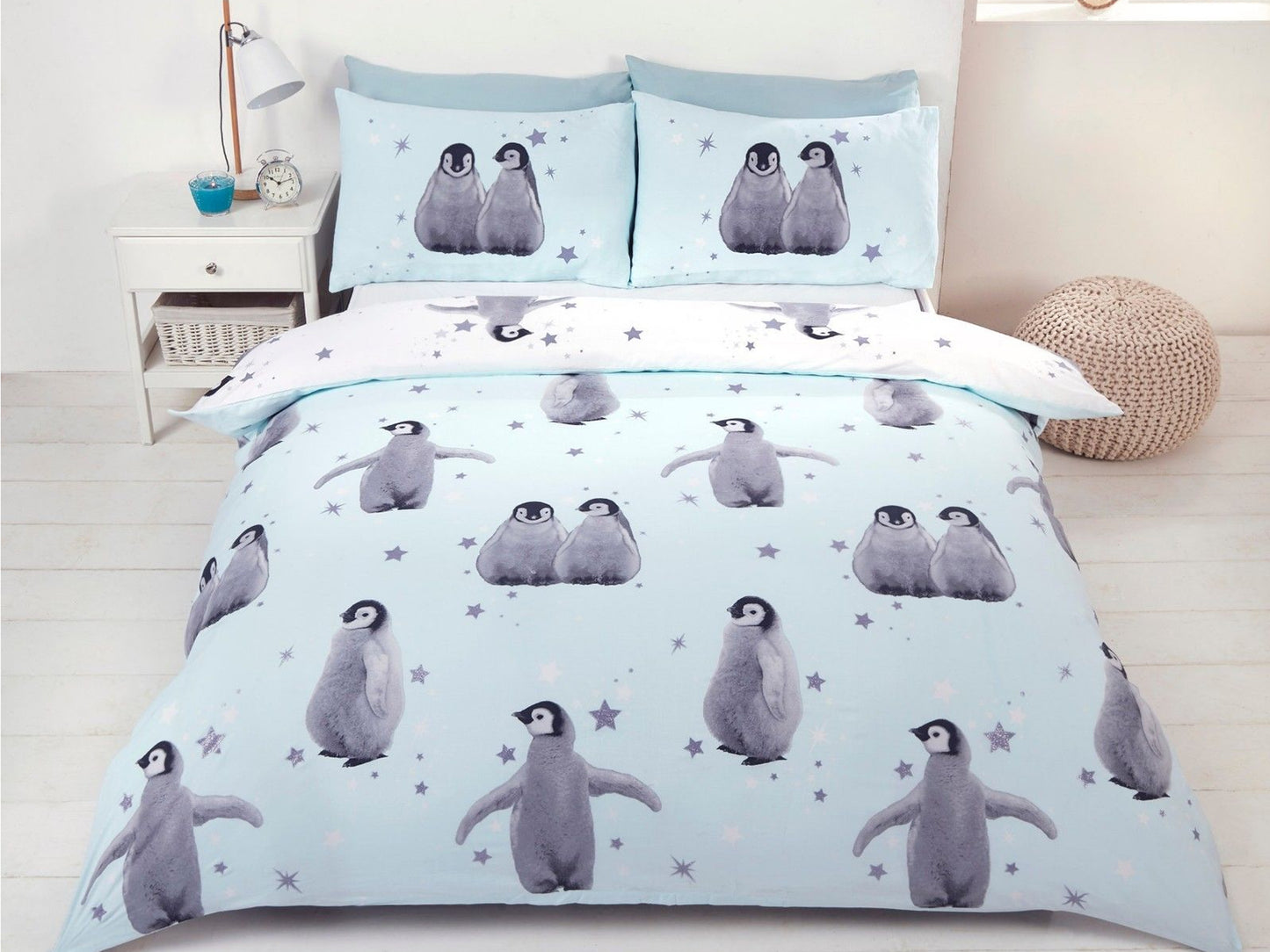 Starry Penguins Bedding Set Blue