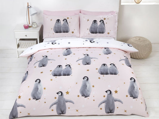 Starry Penguins Bedding Set Pink