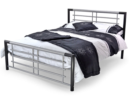Atlas Luxury Metal Bed Frame in Black and Silver
