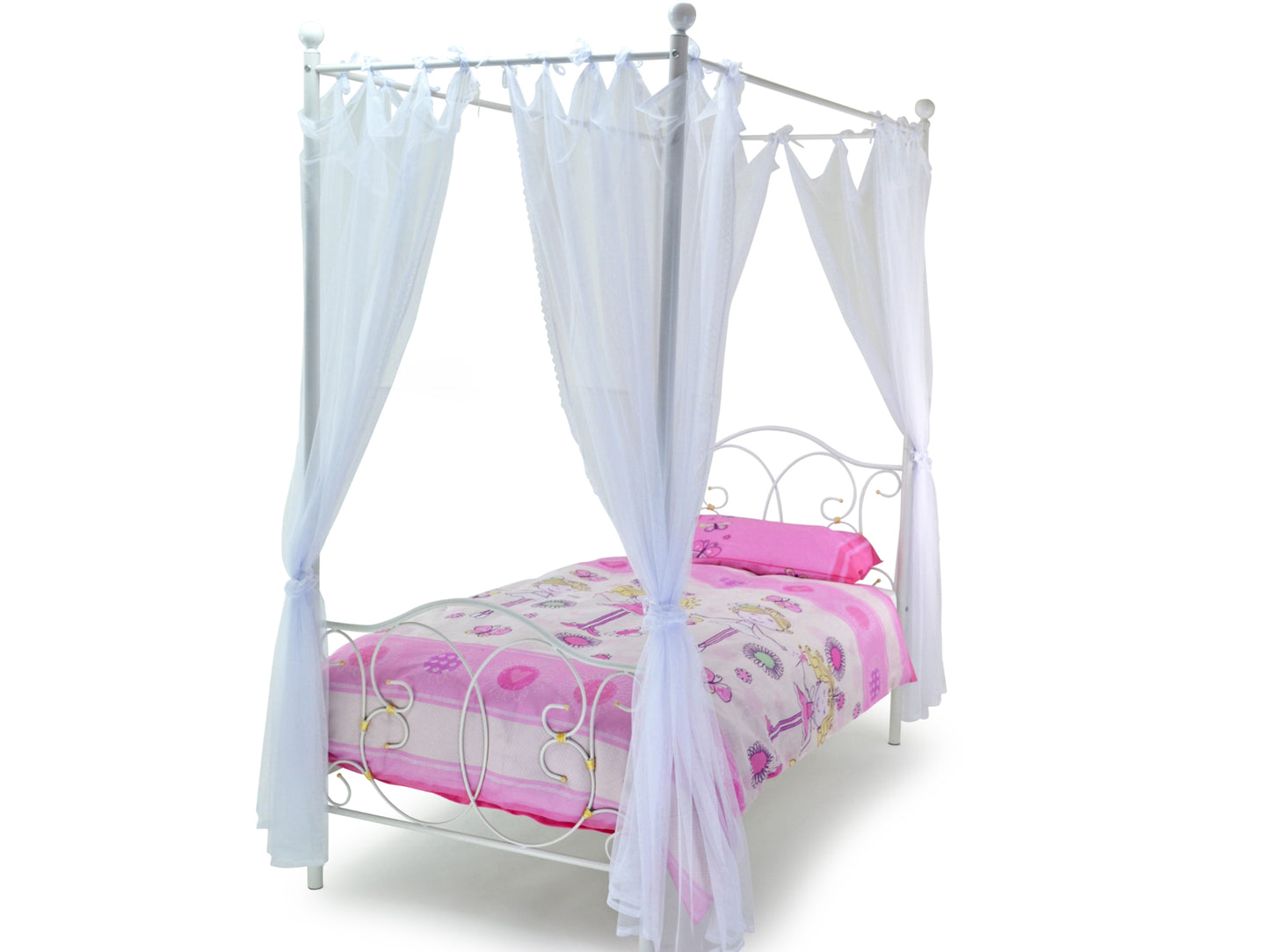 Ballroom Four Poster Metal Bed in White