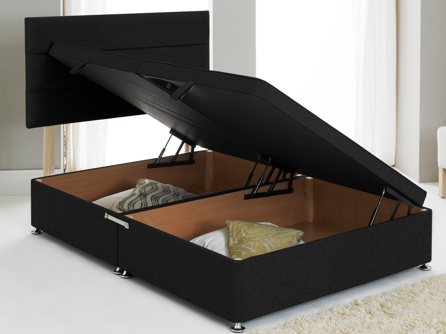 Vencil ST Ottoman Side Opening Bed Base in Chenille Black