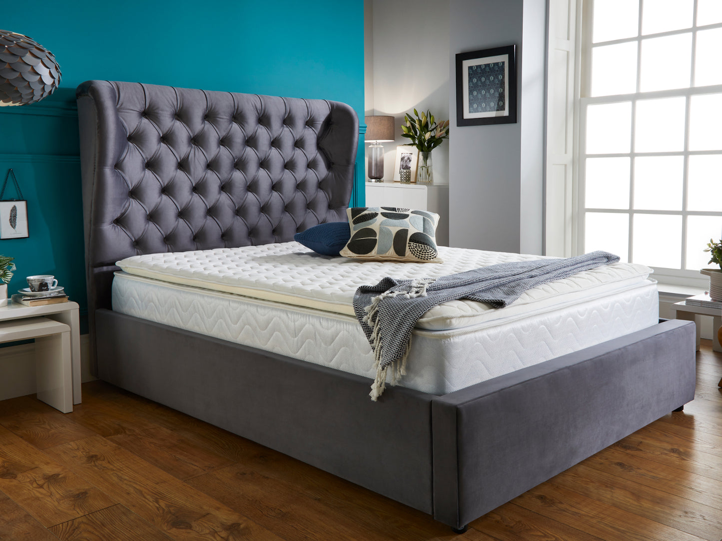 Olivia Luxury Bed Frame in Plush Velvet Charcoal