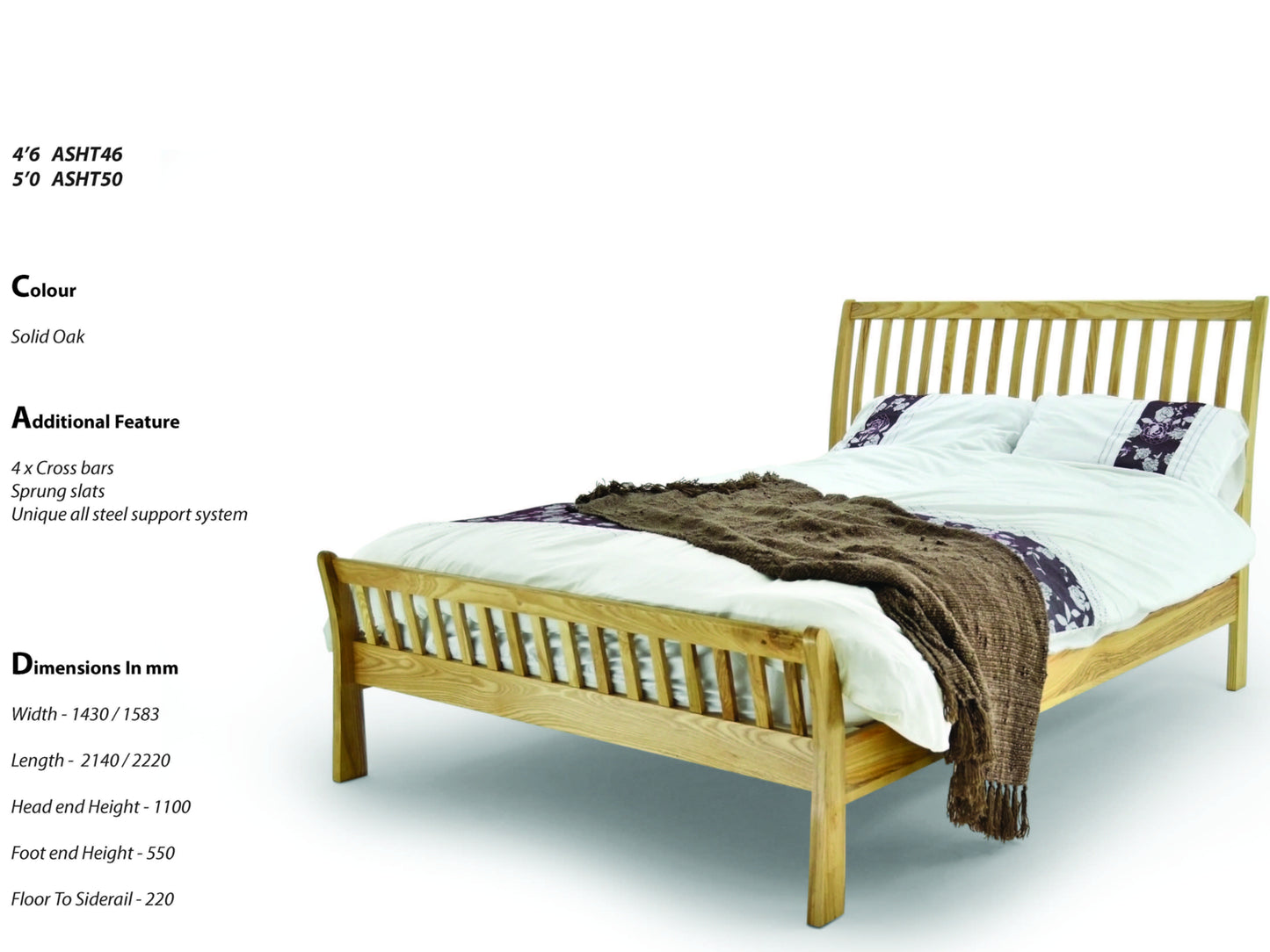 Ashanti Luxury Bed Frame in Solid Oak