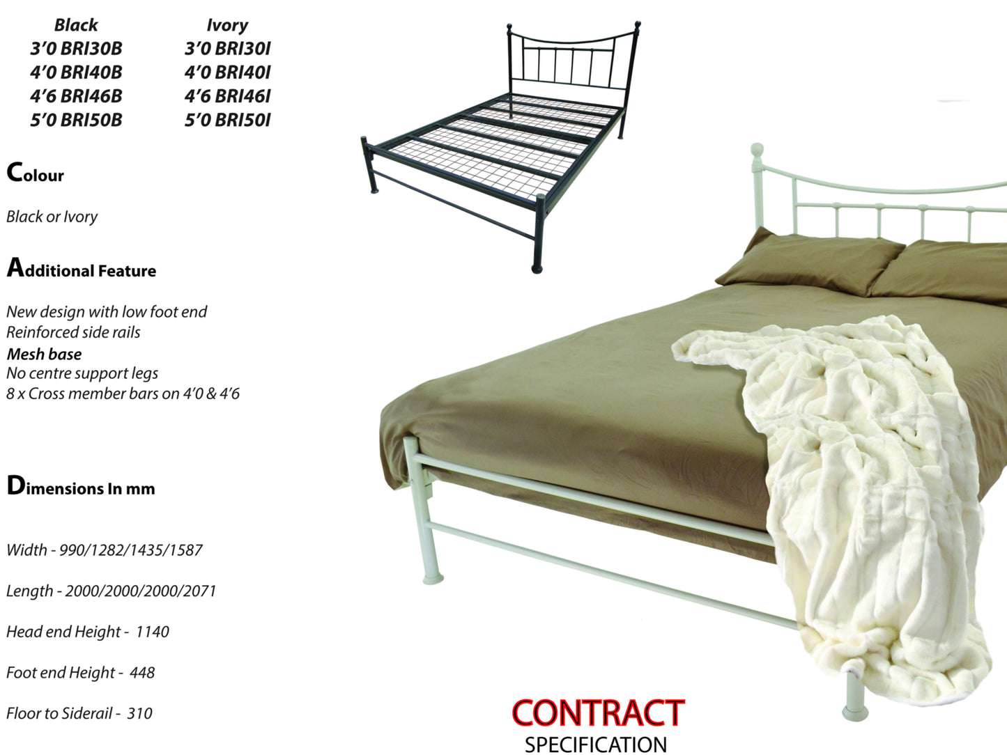 Brighton Luxury Metal Bed Frame in Ivory