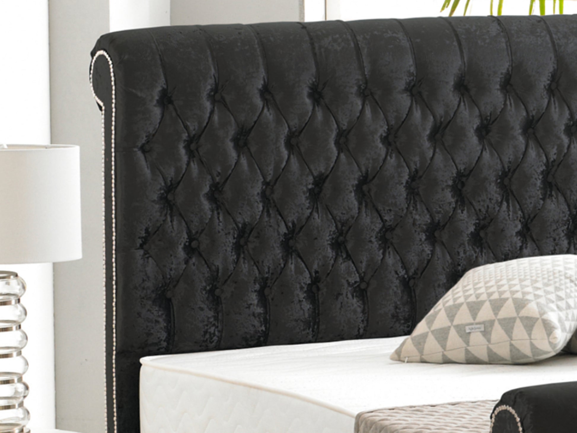 Black tufted headboard and frame deals