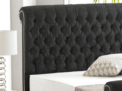 Buckingham Luxury Bed Frame in Crushed Velvet Black