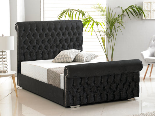 Buckingham Luxury Bed Frame in Crushed Velvet Black