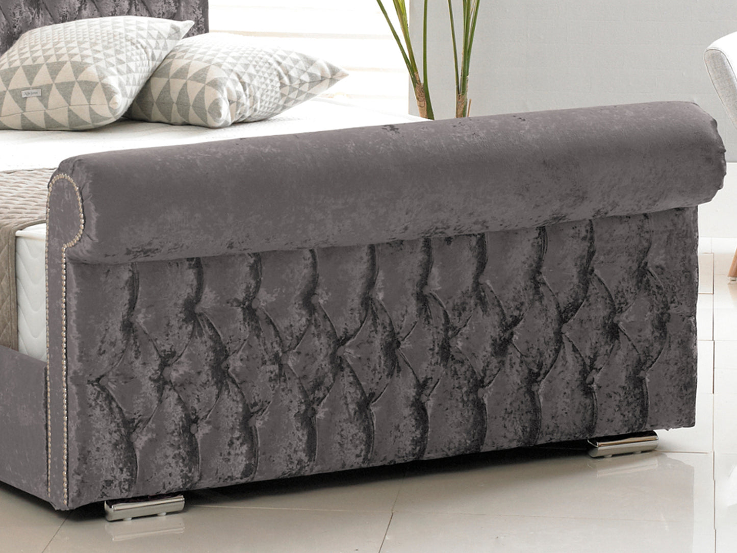 Buckingham Luxury Bed Frame in Crushed Velvet Charcoal