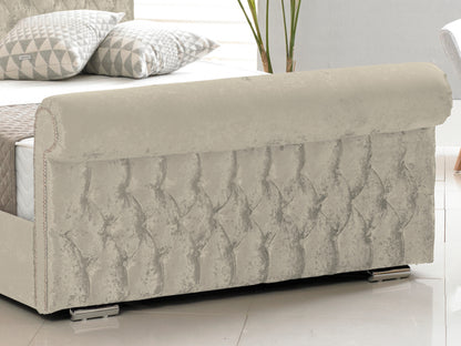 Buckingham Luxury Bed Frame in Crushed Velvet Cream
