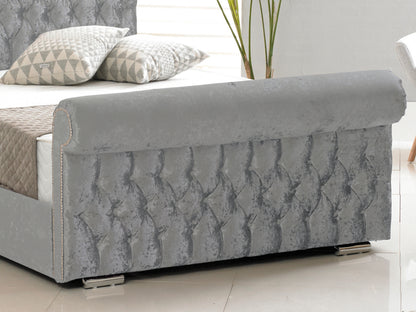 Buckingham Luxury Bed Frame in Crushed Velvet Silver