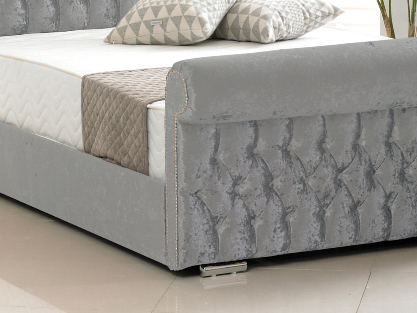 Buckingham Luxury Bed Frame in Crushed Velvet Silver