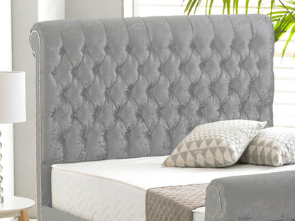 Buckingham Luxury Bed Frame in Crushed Velvet Silver