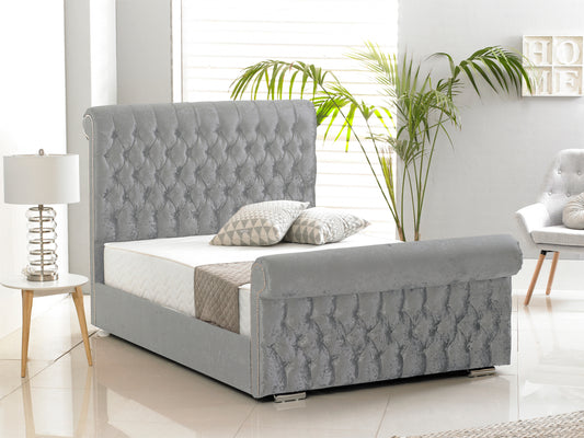 Buckingham Luxury Bed Frame in Crushed Velvet Silver