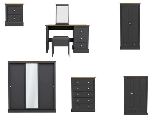 Devon Bedroom Furniture in Charcoal and Oak