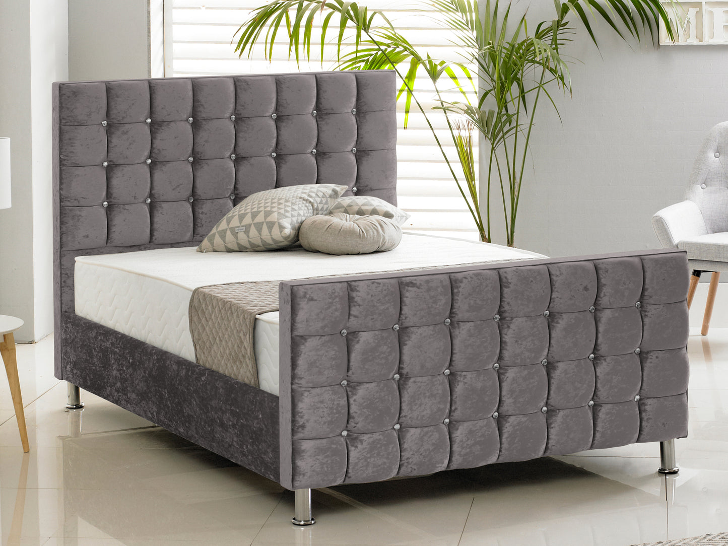 Cube Luxury Bed Frame in Crushed Steel