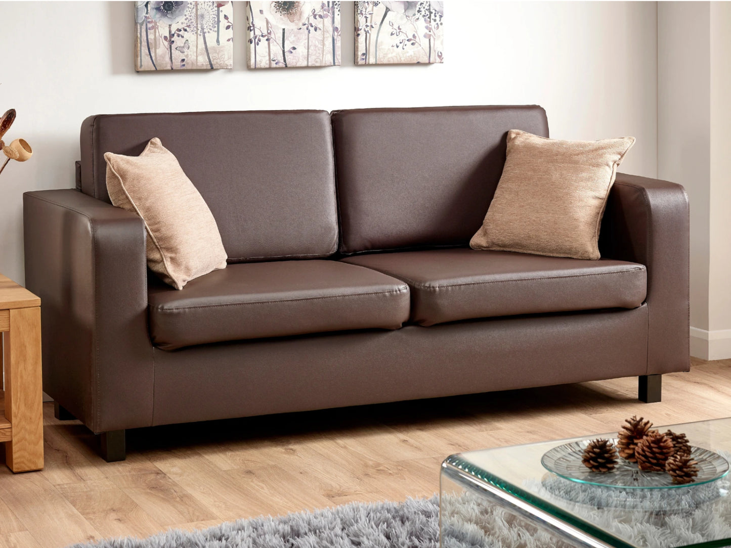 Lacey Sofa in Brown Faux Leather