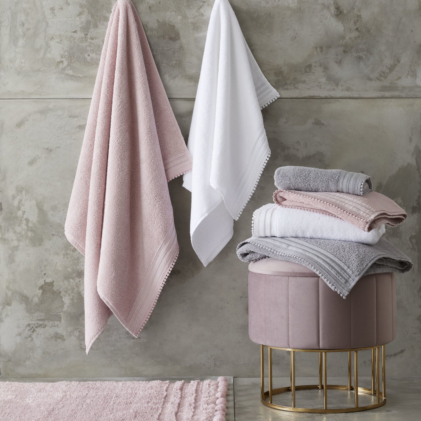 Catherine Lansfield Pom Pom Zero Twist Towels in  Blush