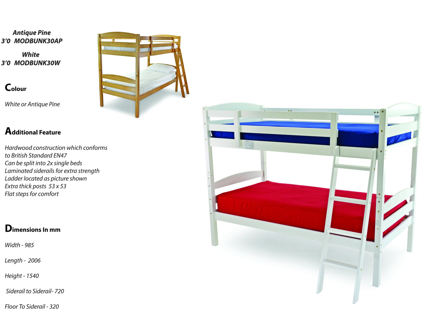 Modella Wooden Bunk Bed in Antique Pine