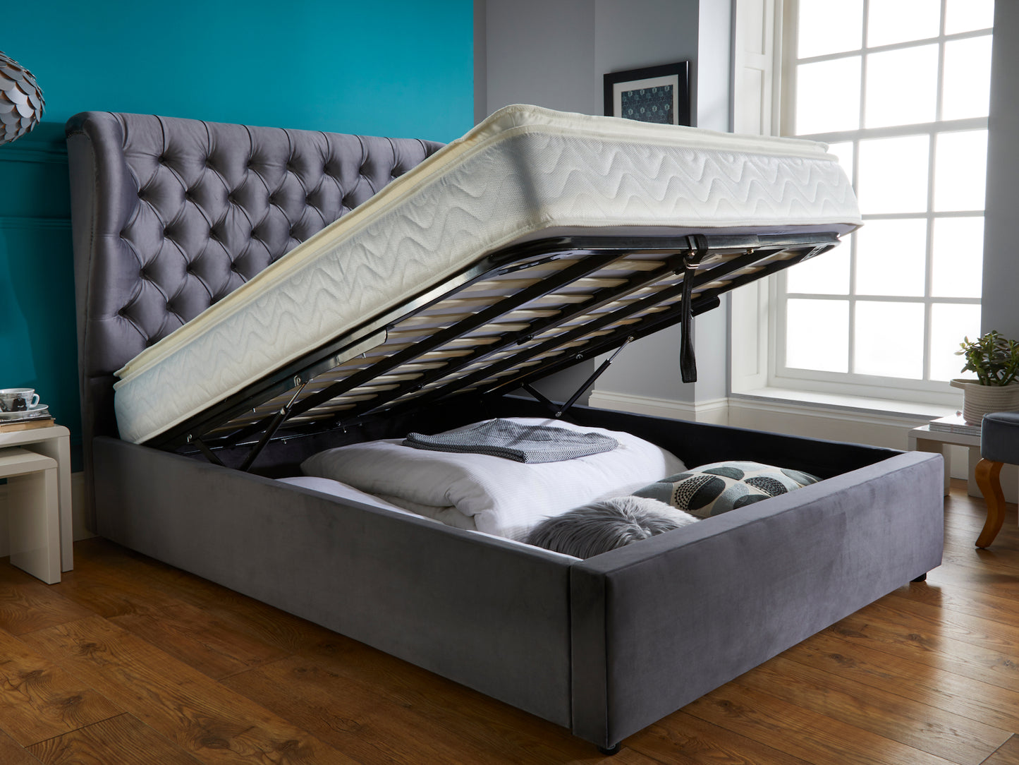 Olivia Luxury Bed Frame in Plush Velvet Charcoal