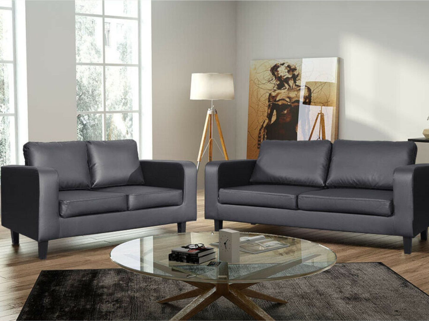 Lacey Sofa in Black Faux Leather