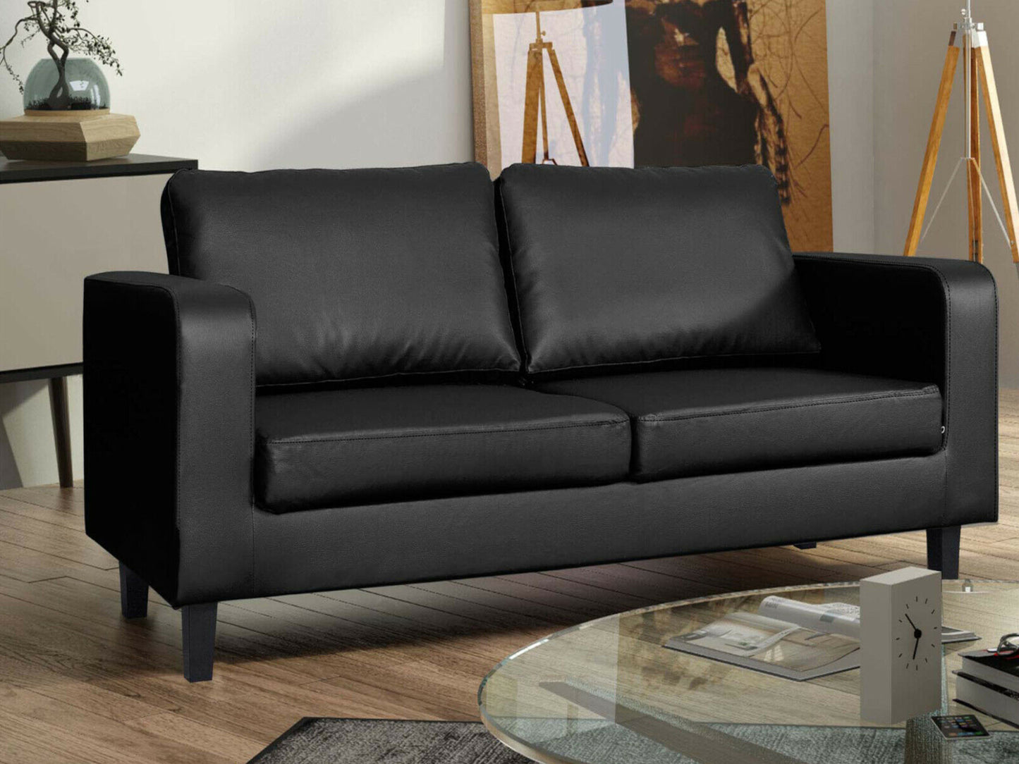 Lacey Sofa in Black Faux Leather