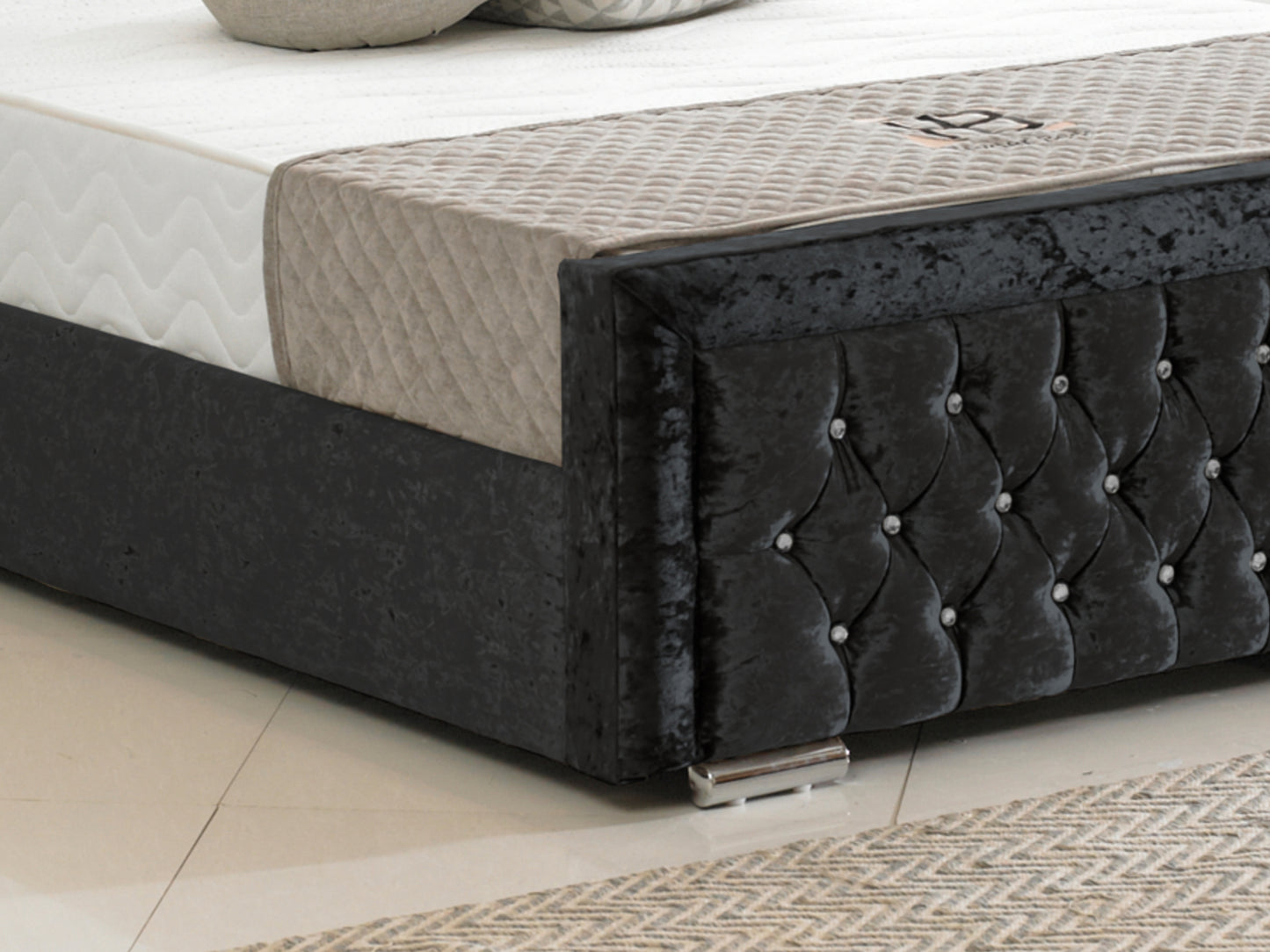 Sandringham Luxury Bed Frame in Crushed Velvet Black