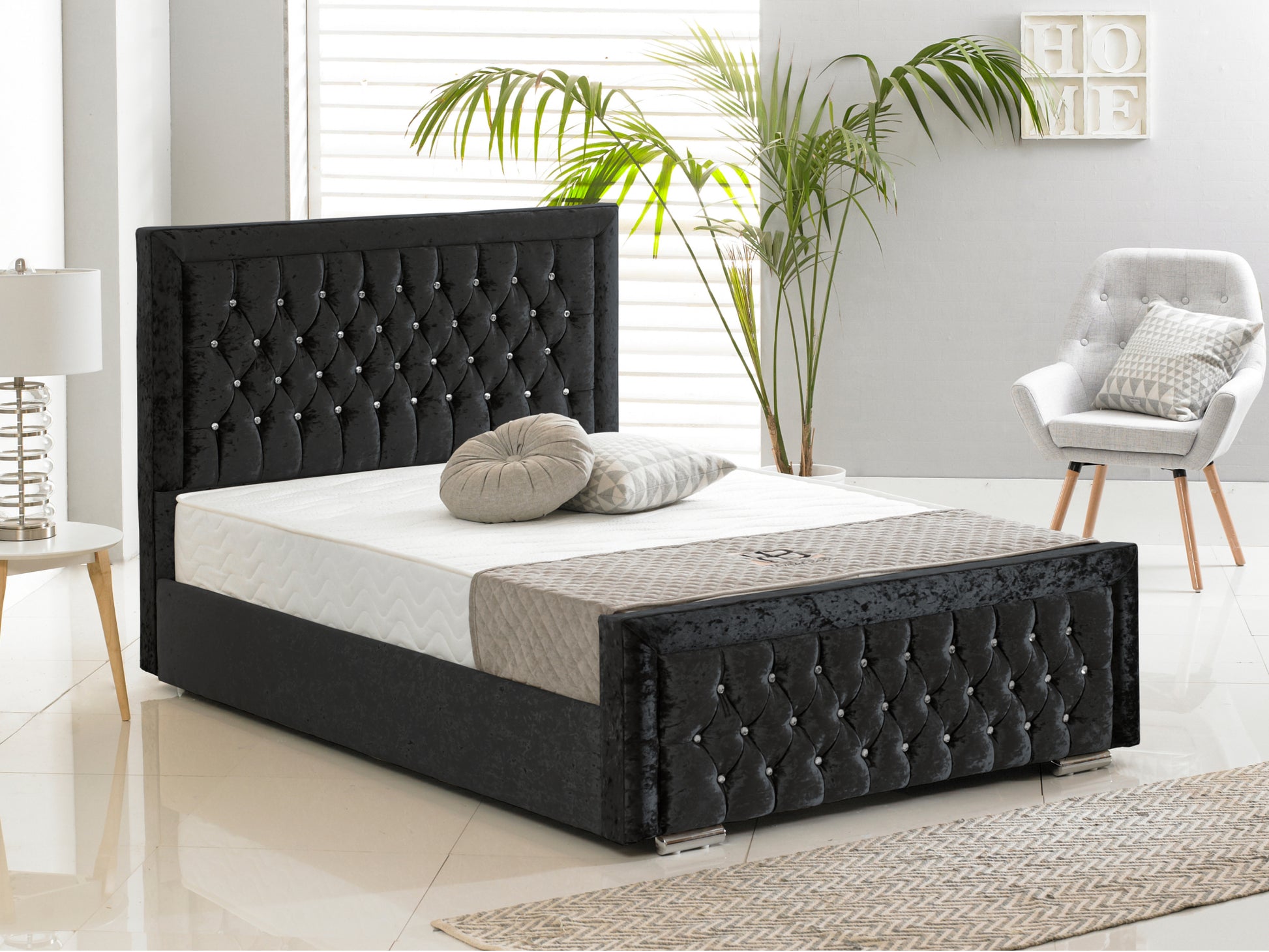 Black velvet hot sale queen bed frame