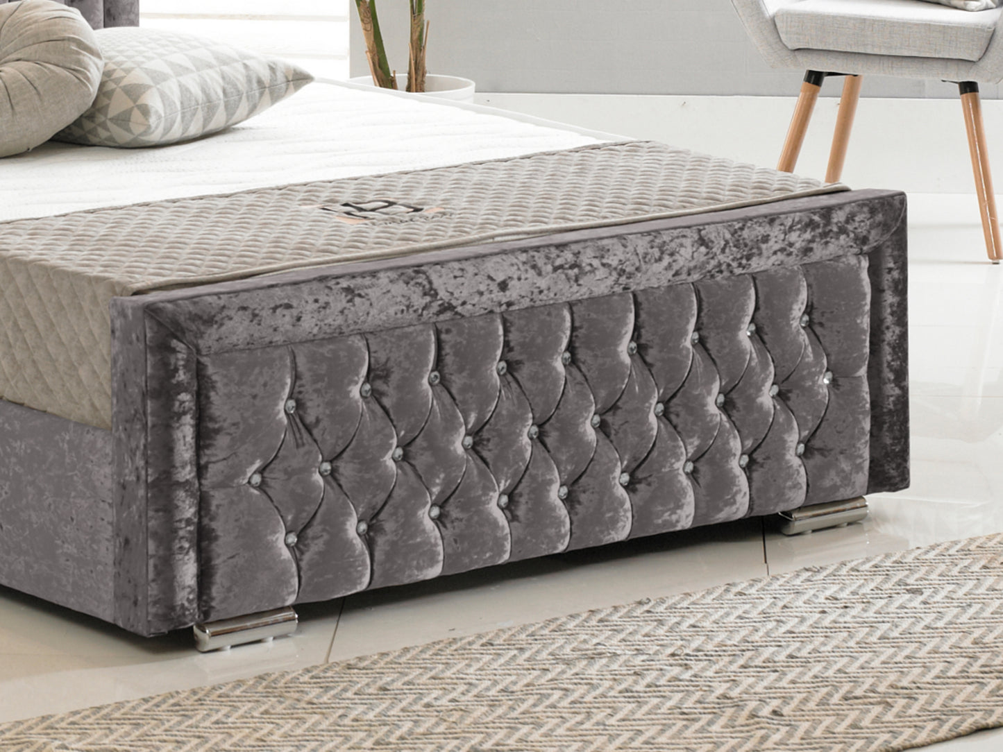 Sandringham Luxury Bed Frame in Crushed Velvet Charcoal