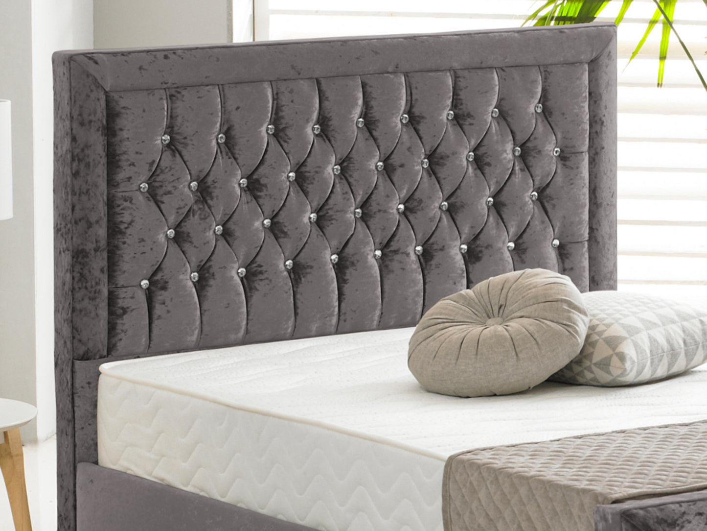 Sandringham Luxury Bed Frame in Crushed Velvet Charcoal