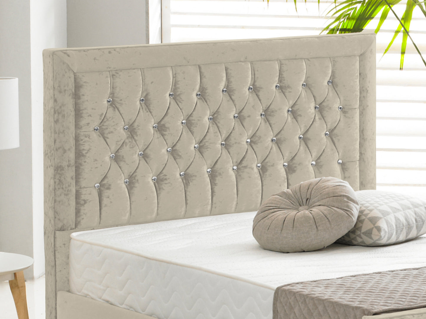 Sandringham Luxury Bed Frame in Crushed Velvet Cream