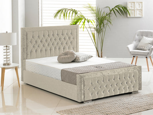 Sandringham Luxury Bed Frame in Crushed Velvet Cream